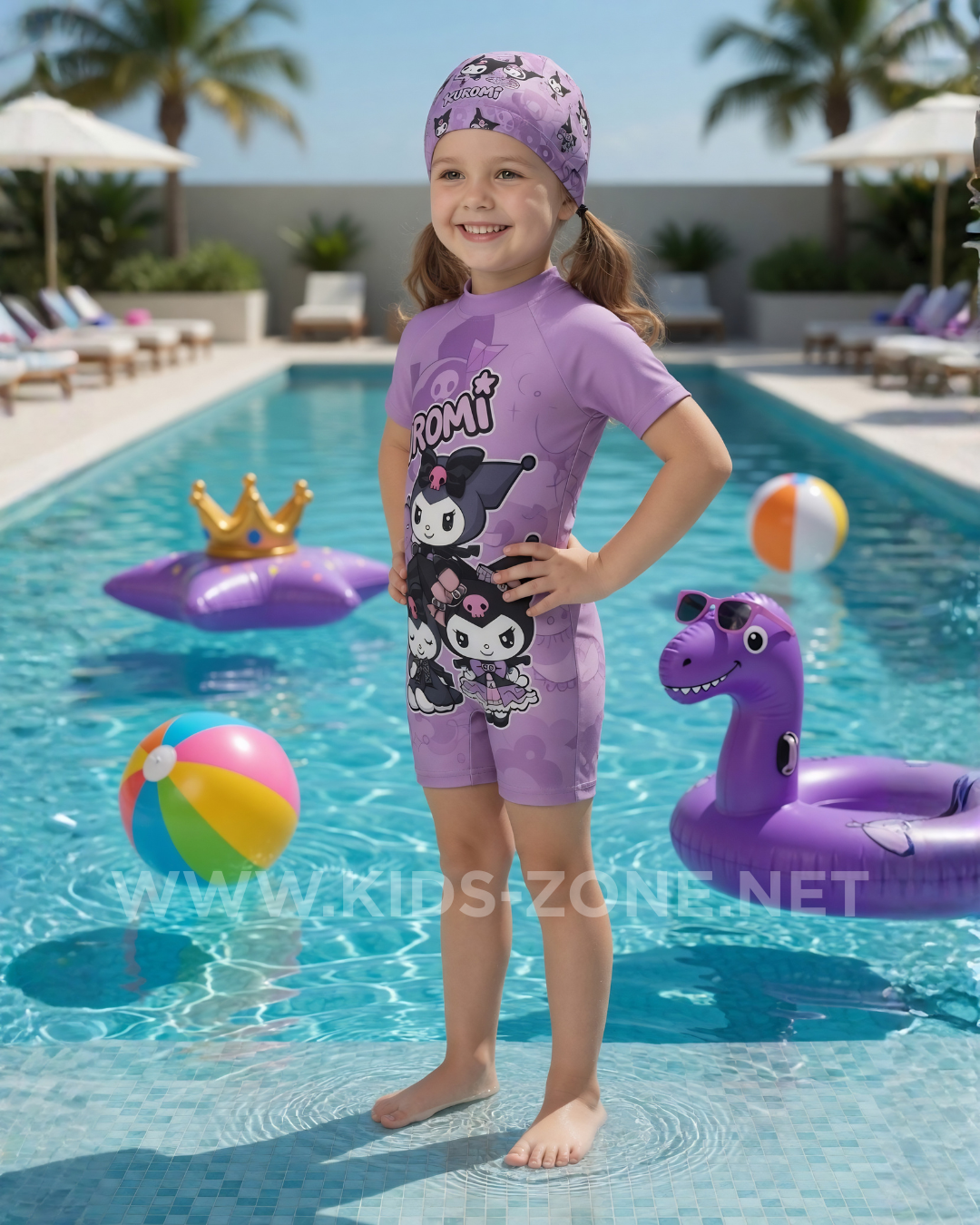 Maillot Fille Kuromi Violet (Combishort avec Bonnet) - Kids Zone Tunisie