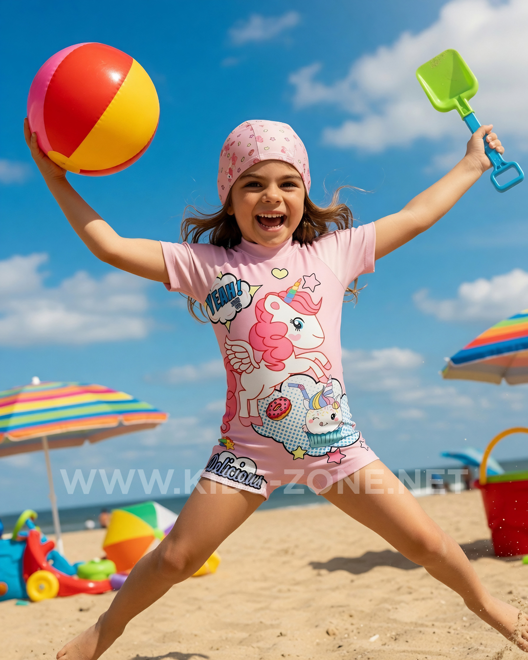 Maillot Fille Licorne Magique (Combishort avec Bonnet) - Kids Zone Tunisie