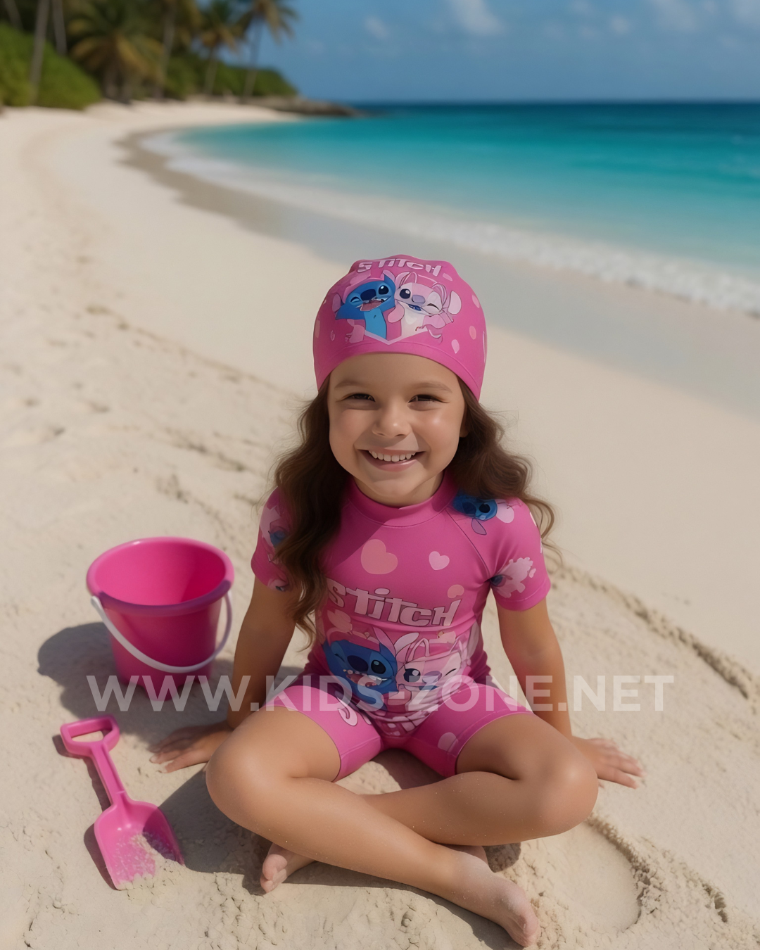 Maillot Fille Stitch Angel Tropical (Combishort avec Bonnet) - Kids Zone Tunisie
