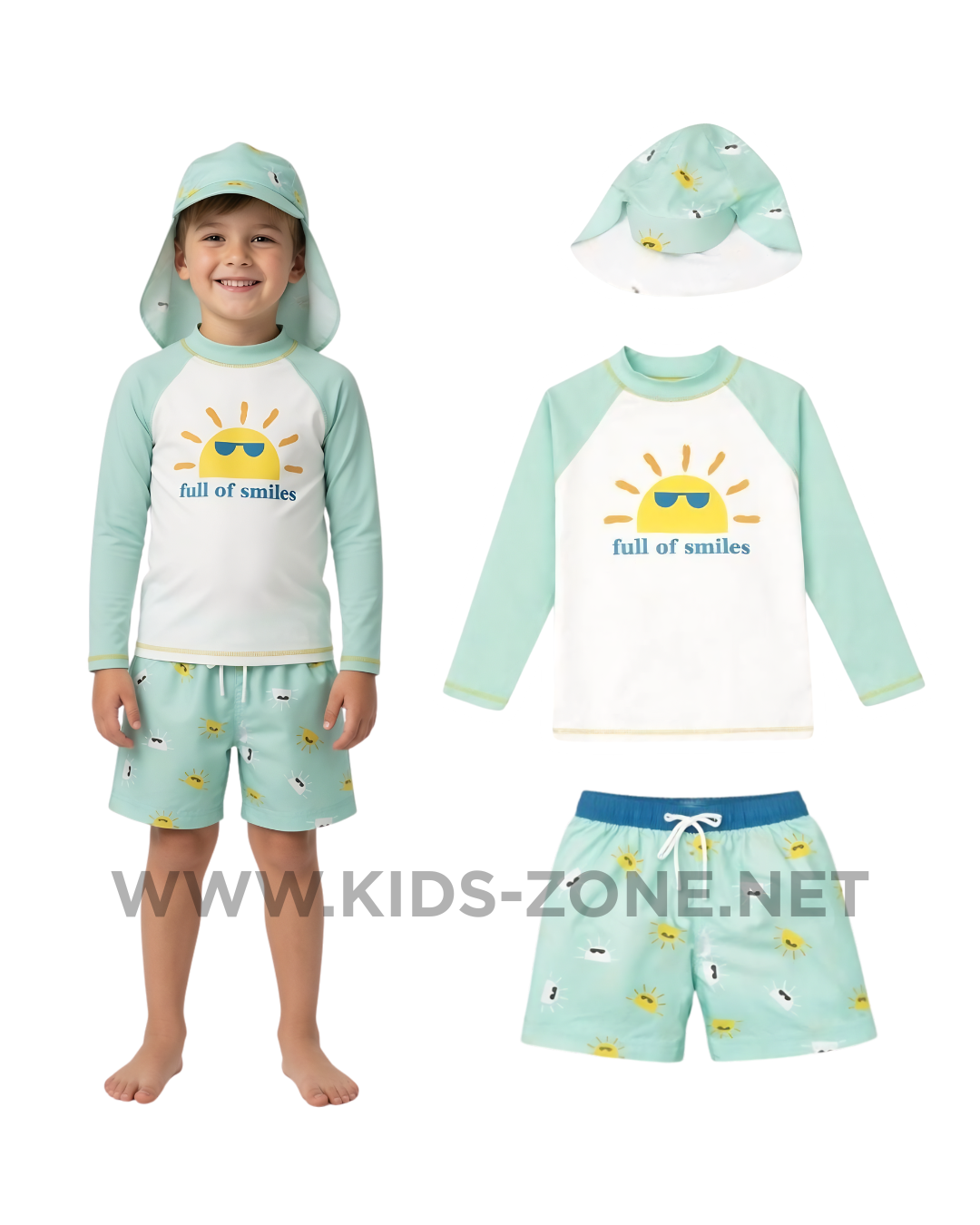 Maillot Garçon Coton Delux Full of Smiles (Ensemble 3 Pièces avec Chapeau) - Kids Zone Tunisie