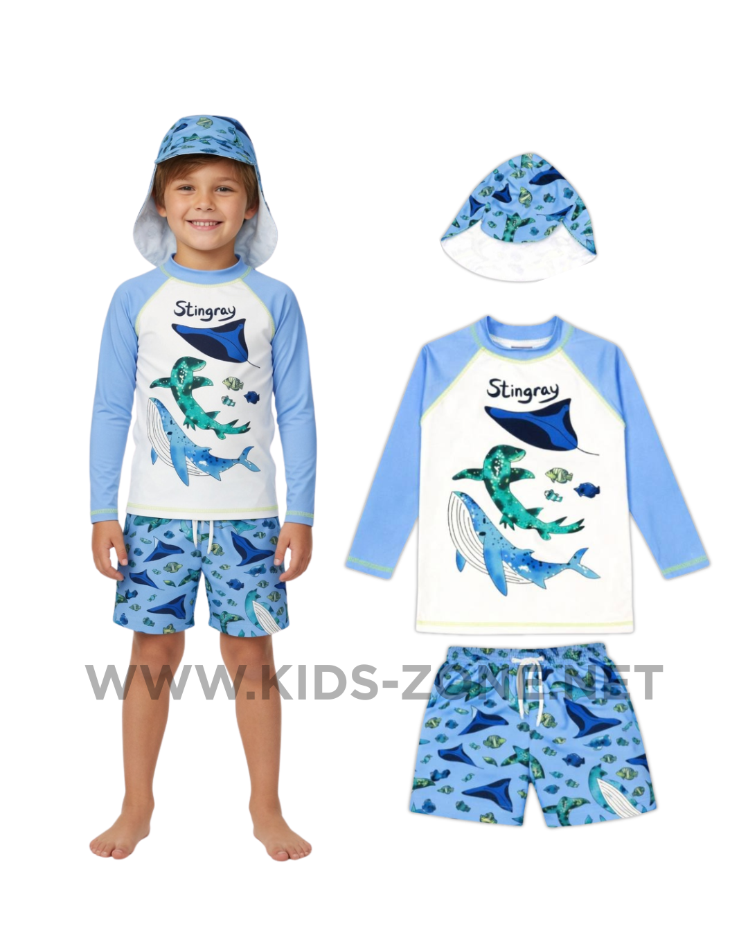 Maillot Garçon Stingray Coton Delux (Ensemble 3 Pièces avec Chapeau) - Kids Zone Tunisie