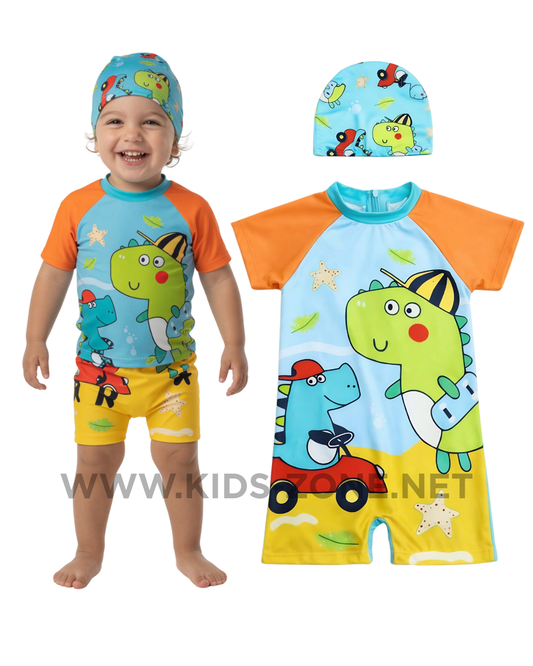 Maillot Garçon Petit Dino Adventure (Combishort avec Bonnet) - Kids Zone Tunisie