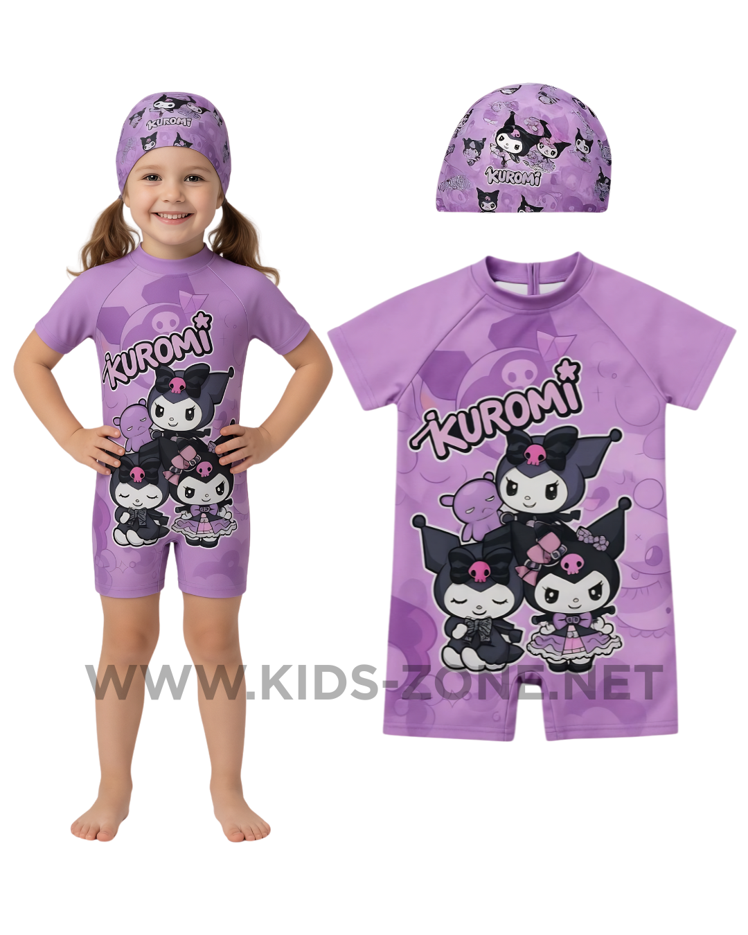 Maillot Fille Kuromi Violet (Combishort avec Bonnet) - Kids Zone Tunisie