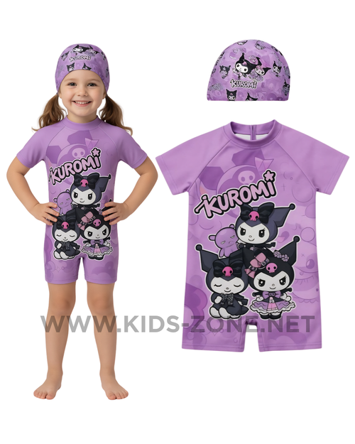 Maillot Fille Kuromi Violet (Combishort avec Bonnet) - Kids Zone Tunisie