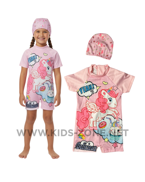 Maillot Fille Licorne Magique (Combishort avec Bonnet) - Kids Zone Tunisie