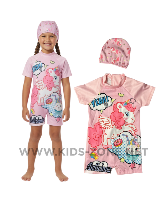Maillot Fille Licorne Magique (Combishort avec Bonnet) - Kids Zone Tunisie