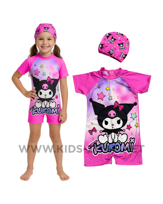 Maillot Fille Kuromi Rebel Style (Combishort avec Bonnet) - Kids Zone Tunisie