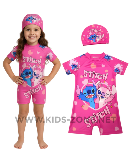 Maillot Fille Stitch Angel Tropical (Combishort avec Bonnet) - Kids Zone Tunisie