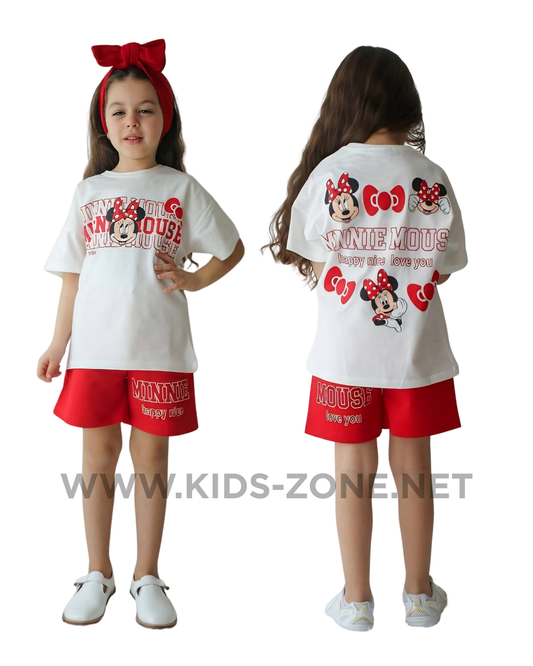 Ensemble Fille Minnie Mouse 100% Coton (T-Shirt & Short) - Kids Zone Tunisie