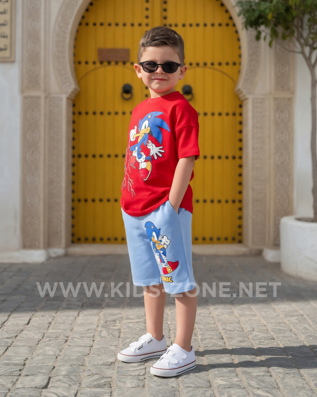 Ensemble Garçon Sonic 100% Coton (T-Shirt & Short) - Kids Zone Tunisie