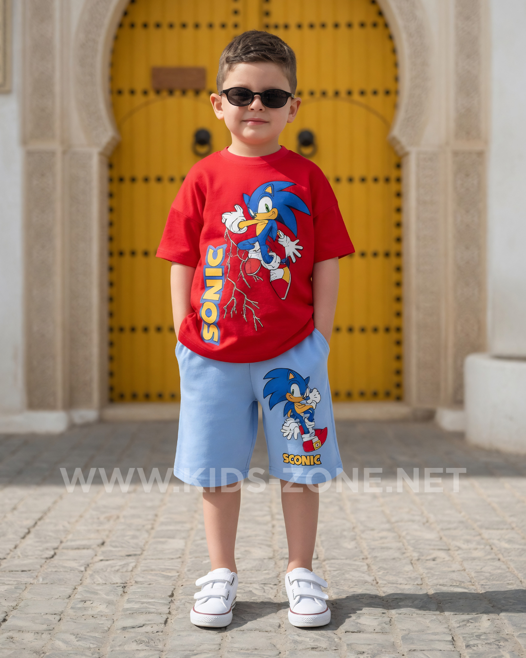Ensemble Garçon Sonic 100% Coton (T-Shirt & Short) - Kids Zone Tunisie