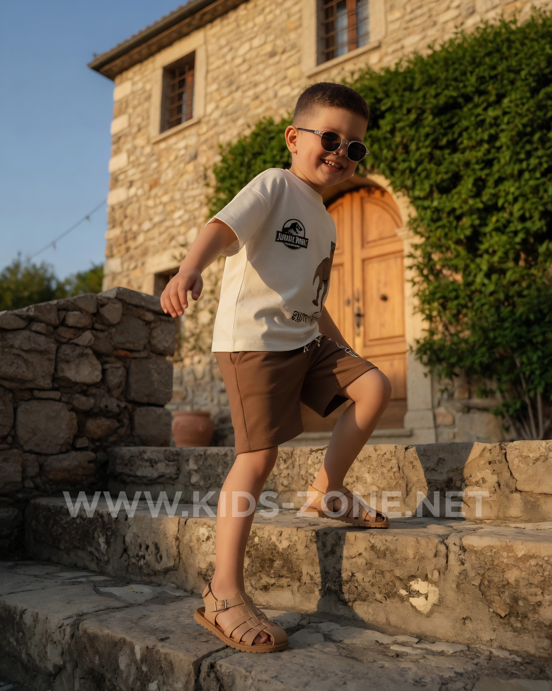 Ensemble Garçon Dinosaure 100% Coton (T-Shirt & Short) - Kids Zone Tunisie