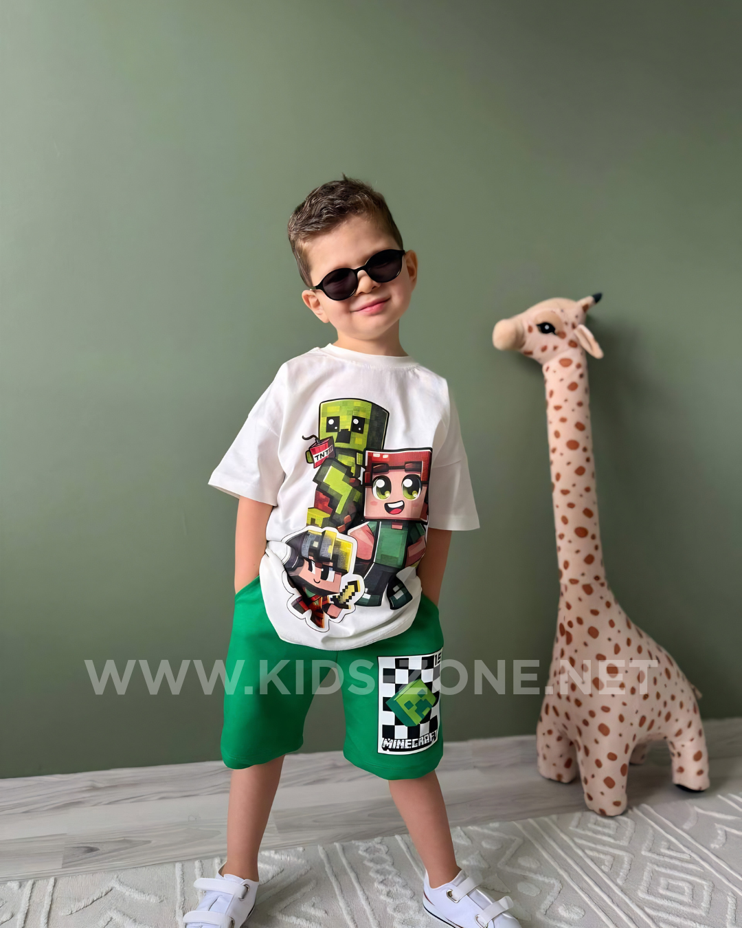 Ensemble Garçon Minecraft 100% Coton (T-Shirt & Short) - Kids Zone Tunisie
