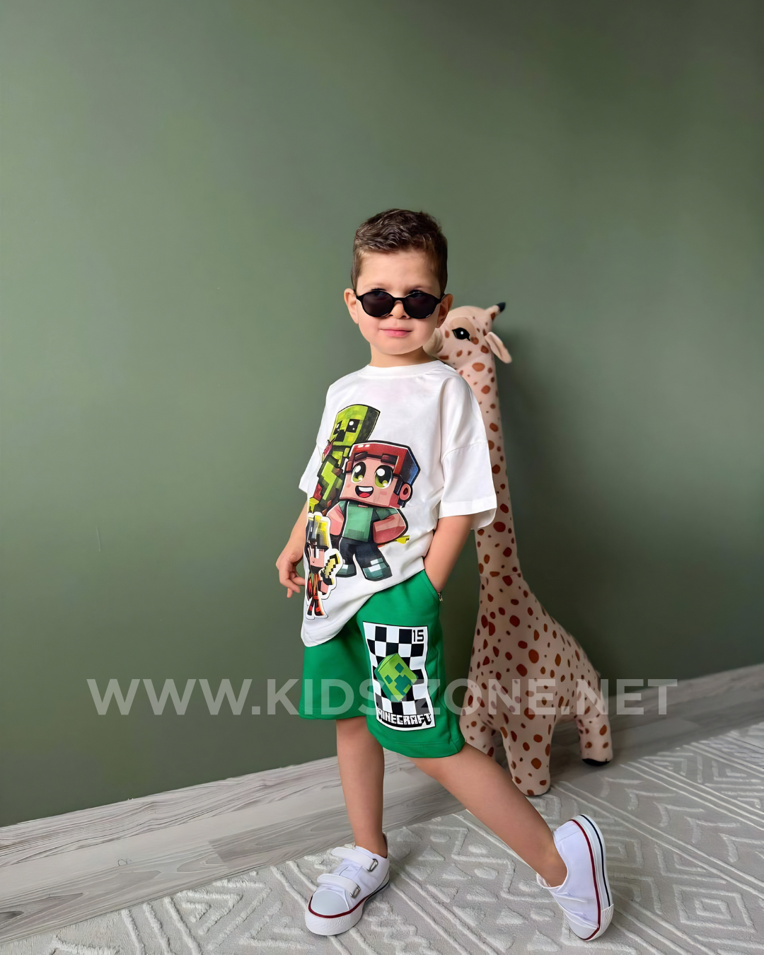 Ensemble Garçon Minecraft 100% Coton (T-Shirt & Short) - Kids Zone Tunisie