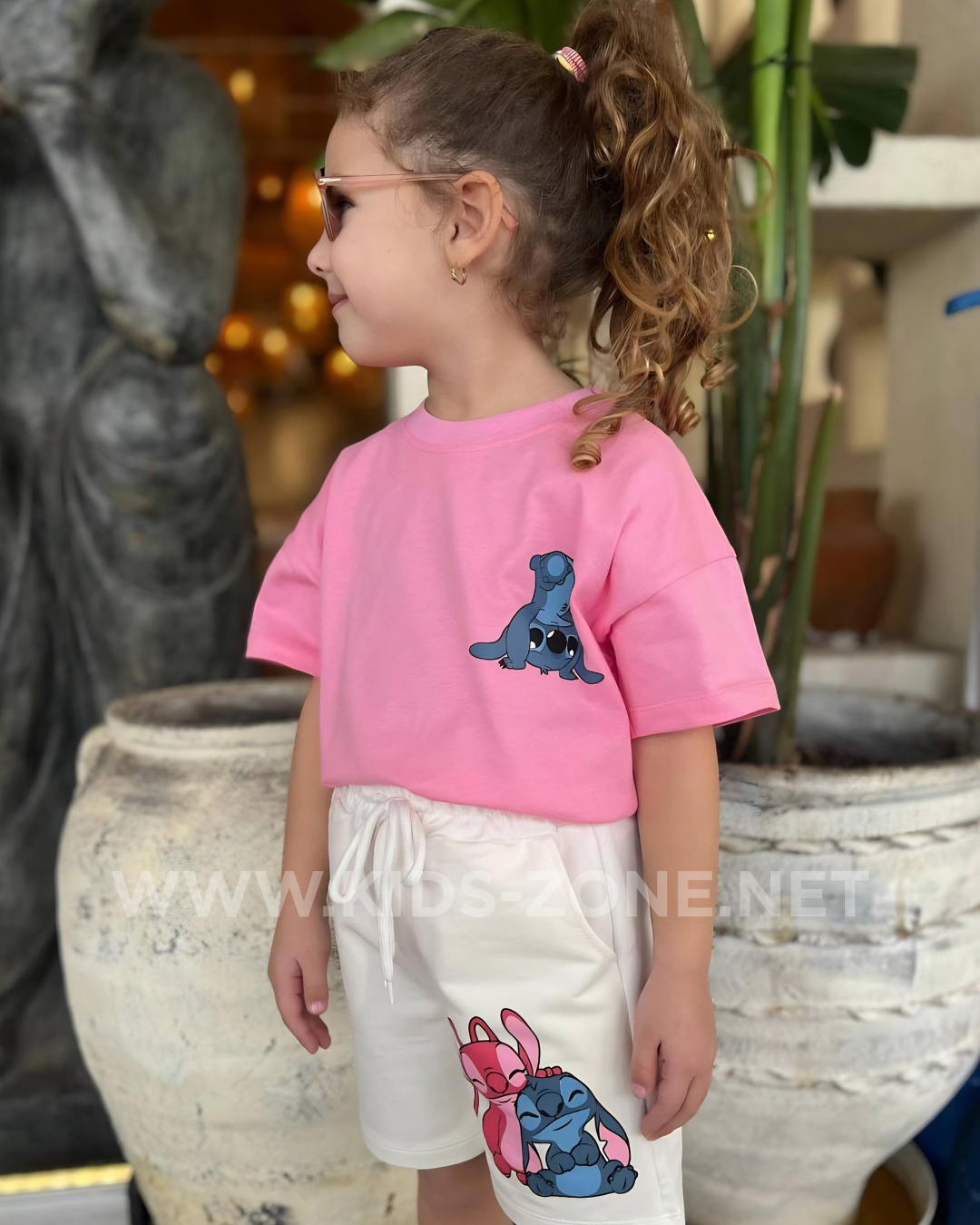 Ensemble Fille Stitch 100% Coton (T-Shirt & Short) - Kids Zone Tunisie