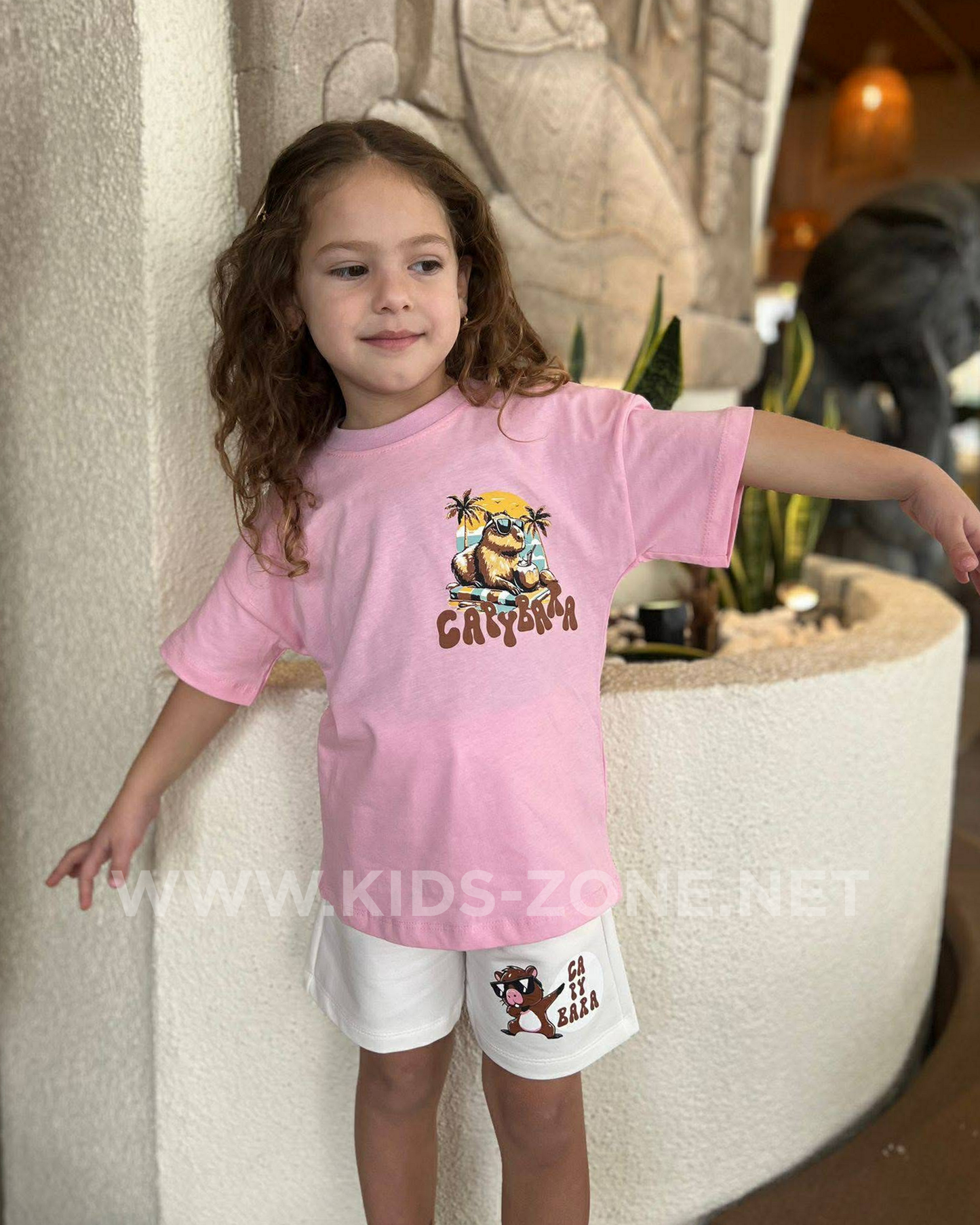Ensemble Fille Surf Cats 100% Coton (T-Shirt & Short) - Kids Zone Tunisie