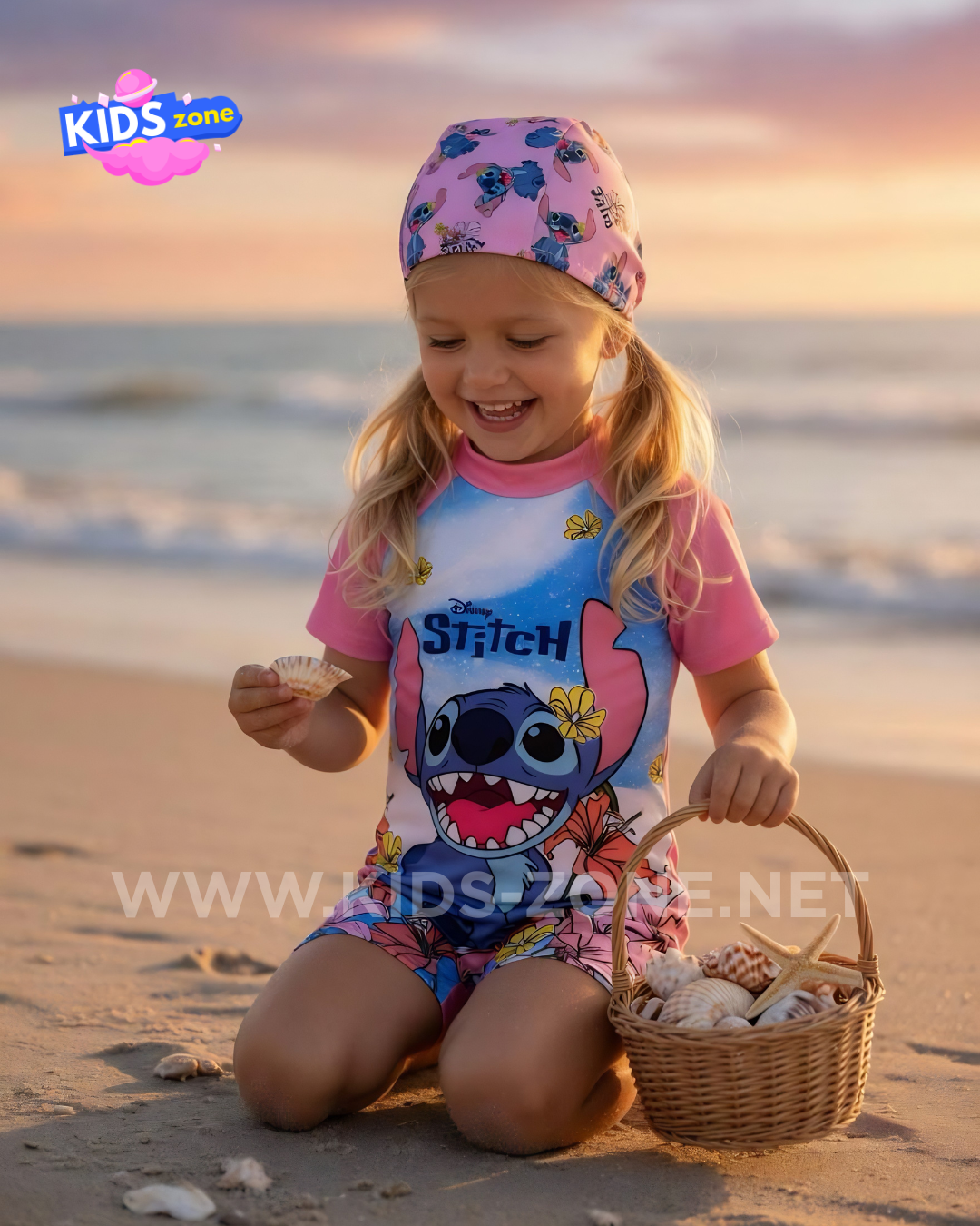 Maillot Fille Stitch Tropical Blue (Combishort avec Bonnet) - Kids Zone Tunisie
