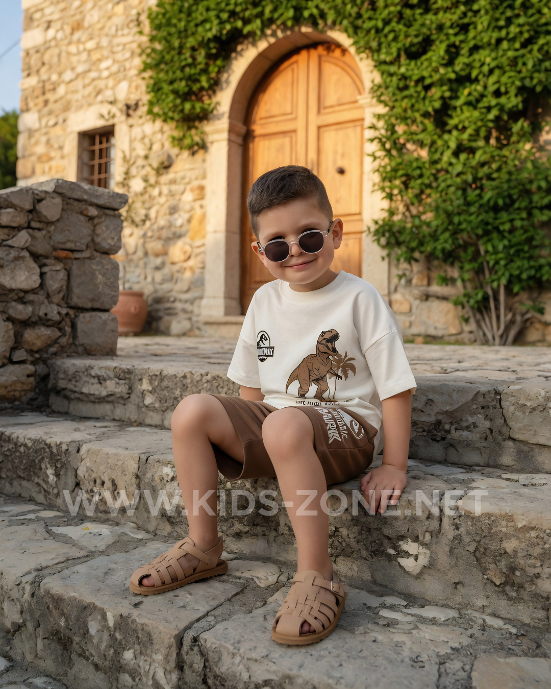 Ensemble Garçon Dinosaure 100% Coton (T-Shirt & Short) - Kids Zone Tunisie