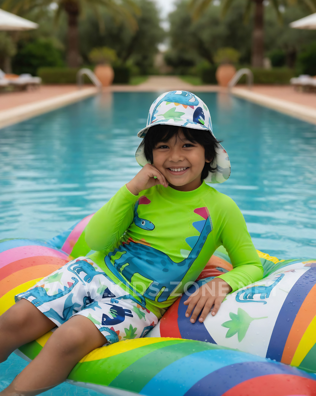 Maillot Garçon Dino Coton Delux (Ensemble 3 Pièces avec Chapeau) - Kids Zone Tunisie