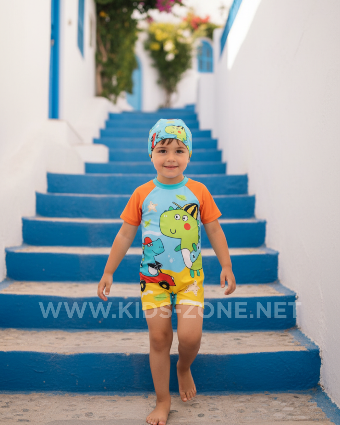 Maillot Garçon Petit Dino Adventure (Combishort avec Bonnet) - Kids Zone Tunisie