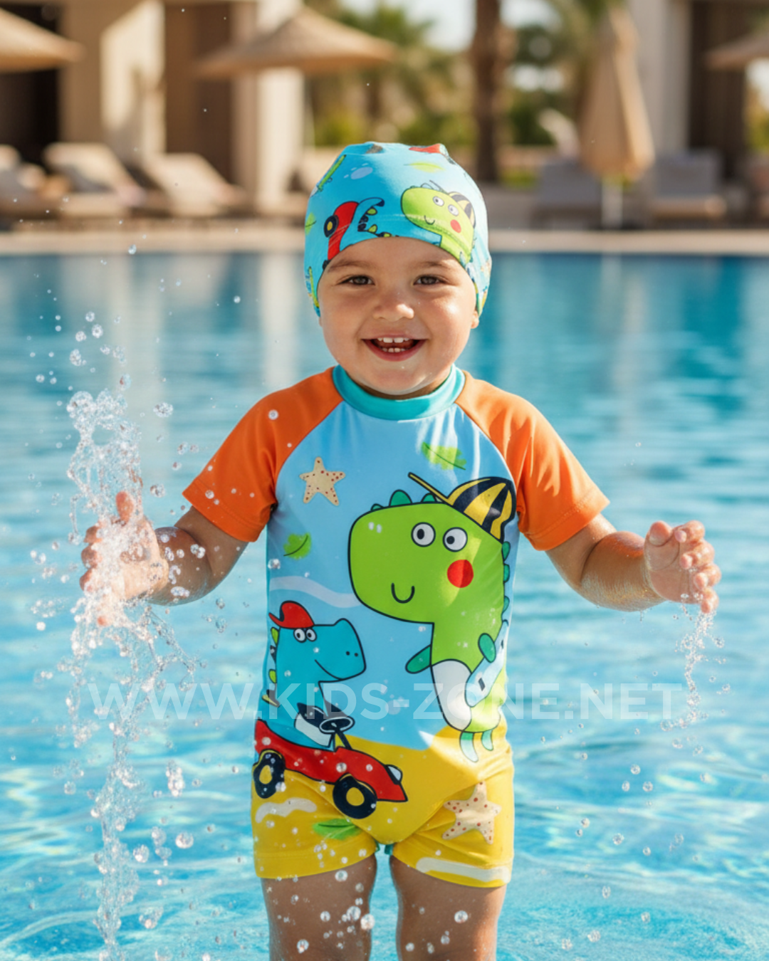 Maillot Garçon Petit Dino Adventure (Combishort avec Bonnet) - Kids Zone Tunisie