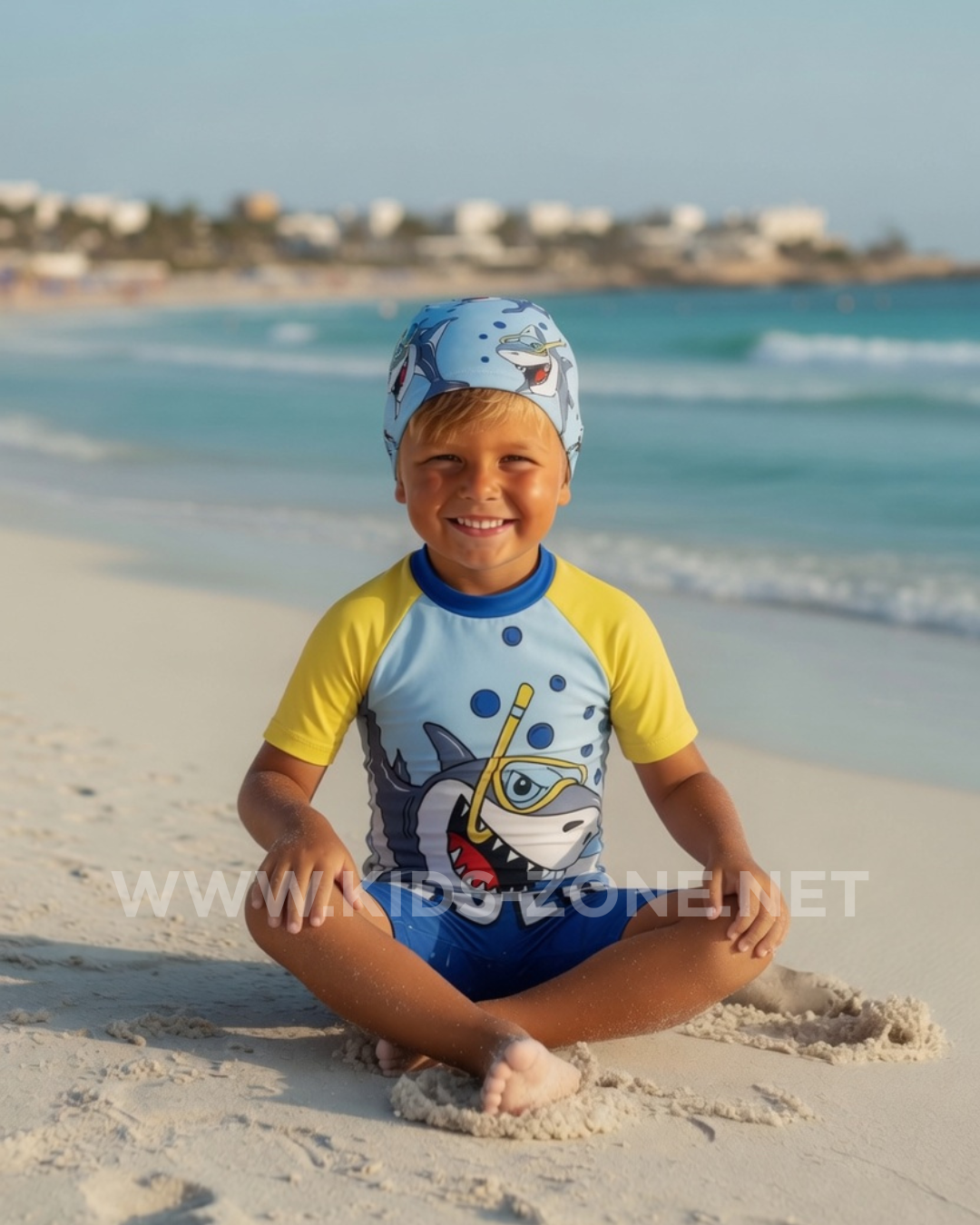 Maillot Garçon Requin Diver (Combishort avec Bonnet) - Kids Zone Tunisie