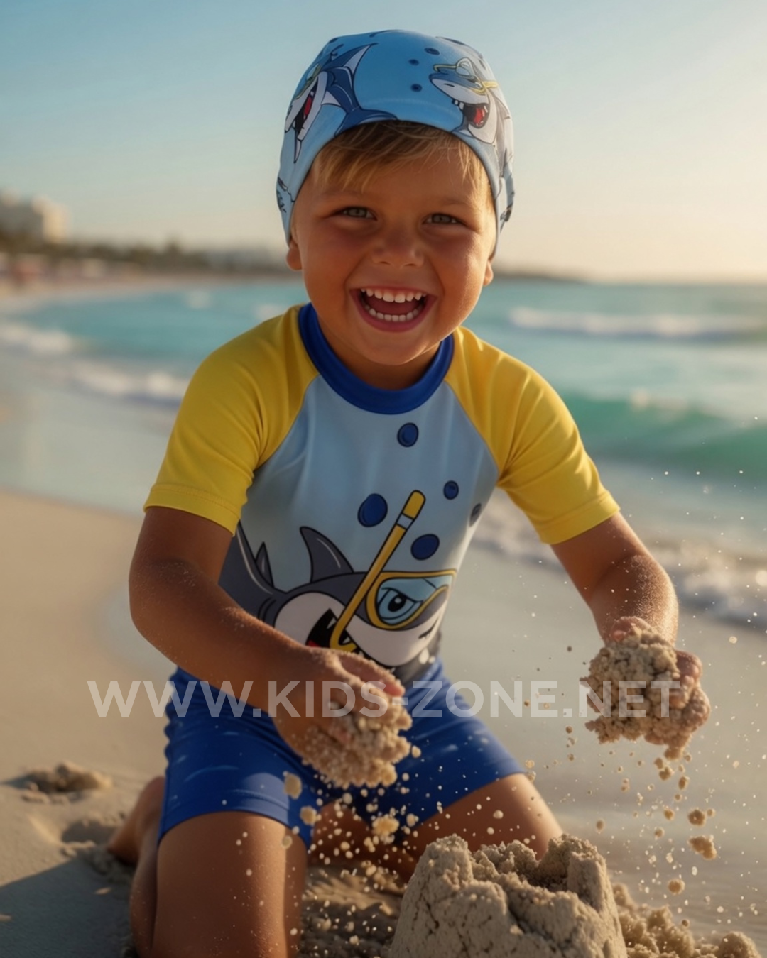 Maillot Garçon Requin Diver (Combishort avec Bonnet) - Kids Zone Tunisie