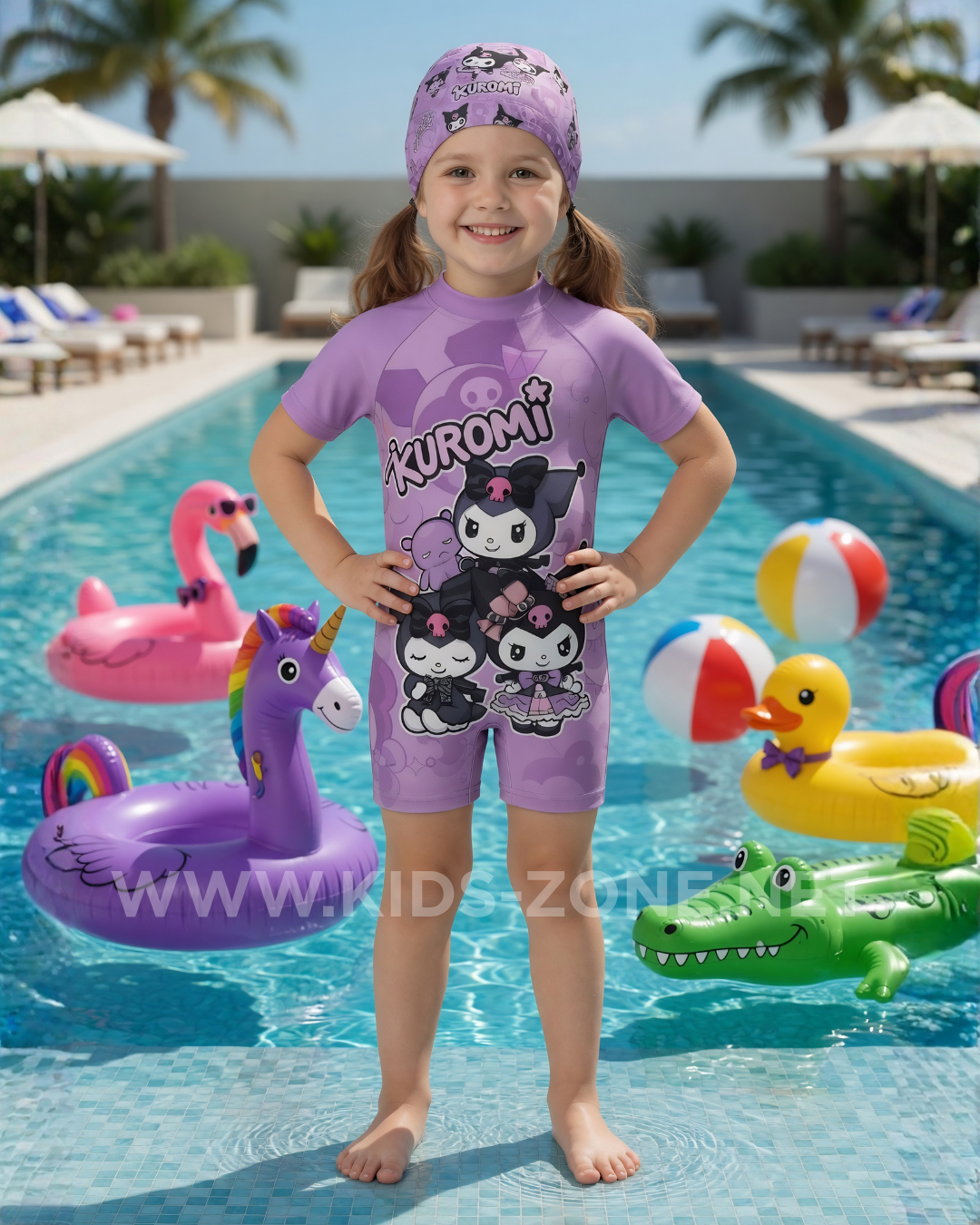 Maillot Fille Kuromi Violet (Combishort avec Bonnet) - Kids Zone Tunisie