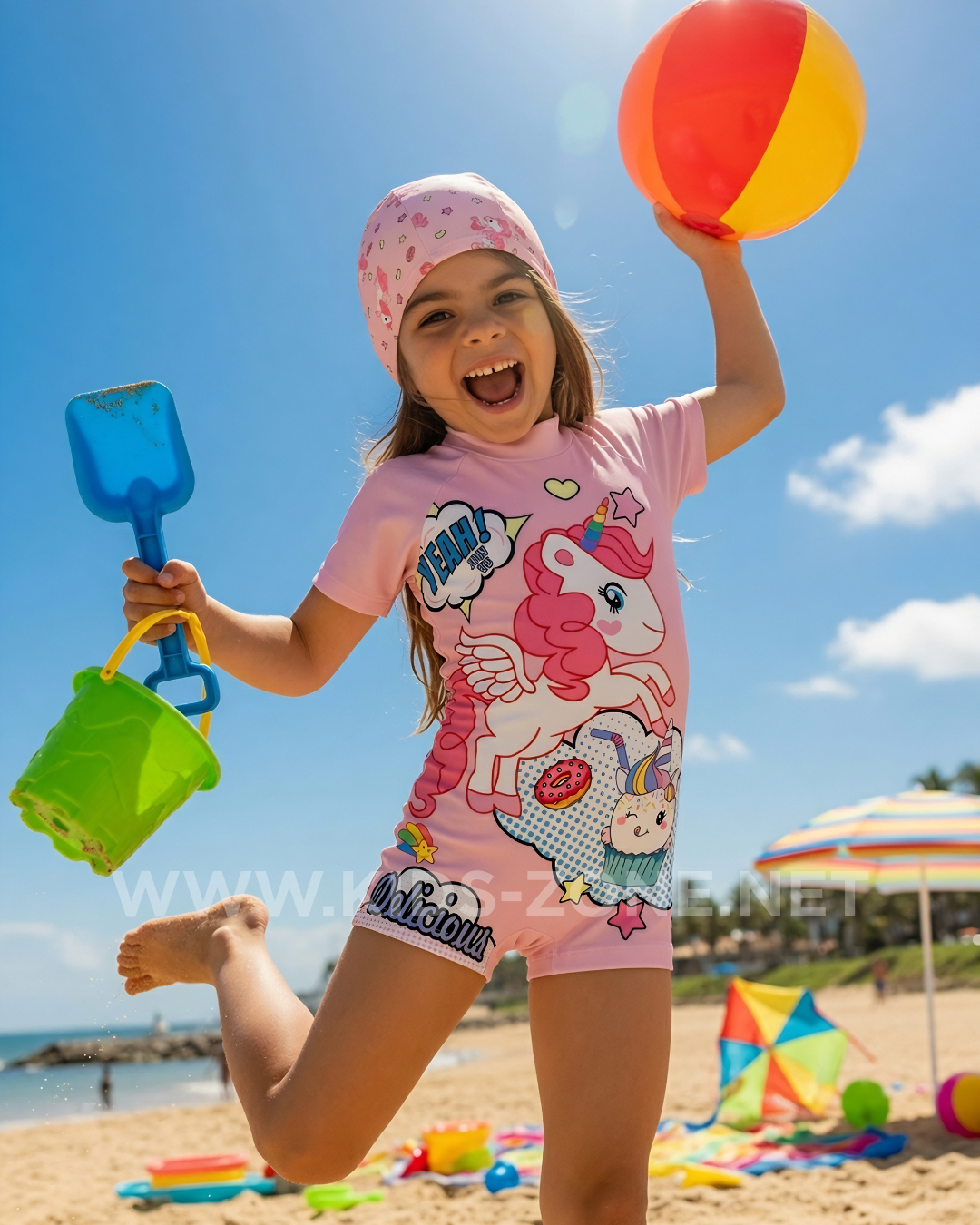 Maillot Fille Licorne Magique (Combishort avec Bonnet) - Kids Zone Tunisie