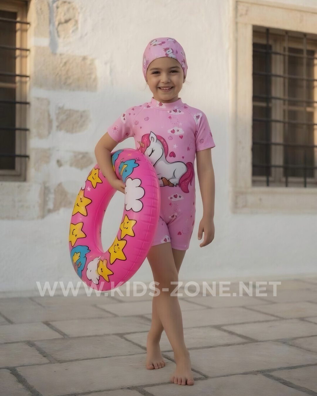 Maillot Fille Licorne Rose (Combishort avec Bonnet) - Kids Zone Tunisie