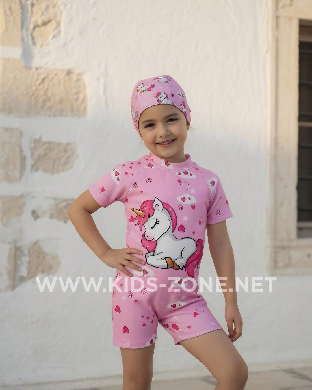 Maillot Fille Licorne Rose (Combishort avec Bonnet) - Kids Zone Tunisie