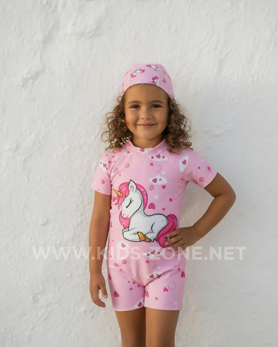 Maillot Fille Licorne Rose (Combishort avec Bonnet) - Kids Zone Tunisie