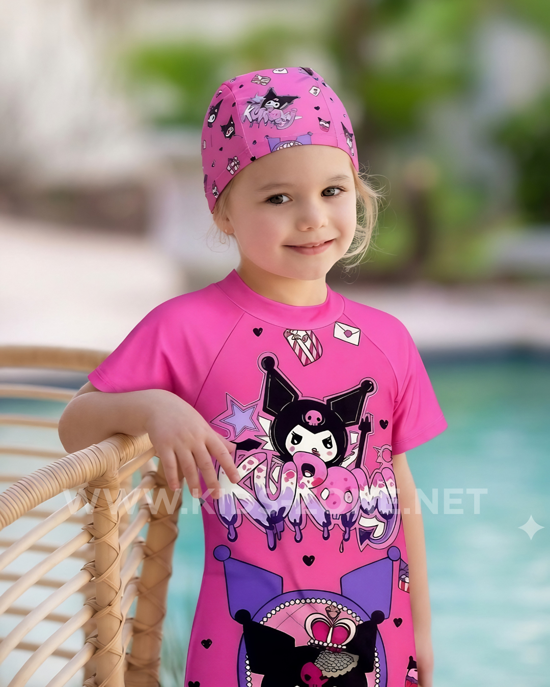 Maillot Fille Kuromi Pop & Chic (Combishort avec Bonnet) - Kids Zone Tunisie
