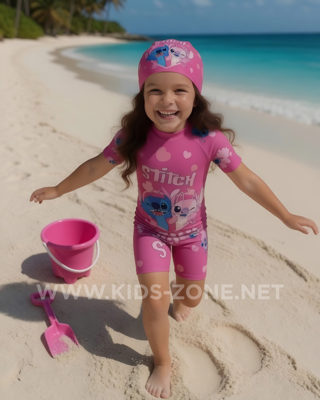 Maillot Fille Stitch Angel Tropical (Combishort avec Bonnet) - Kids Zone Tunisie